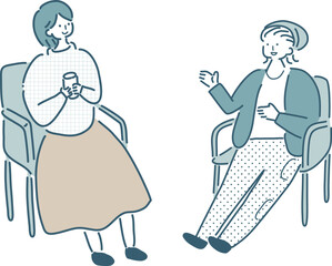 キャンプする人たちのシンプルな線画のベクターイラスト