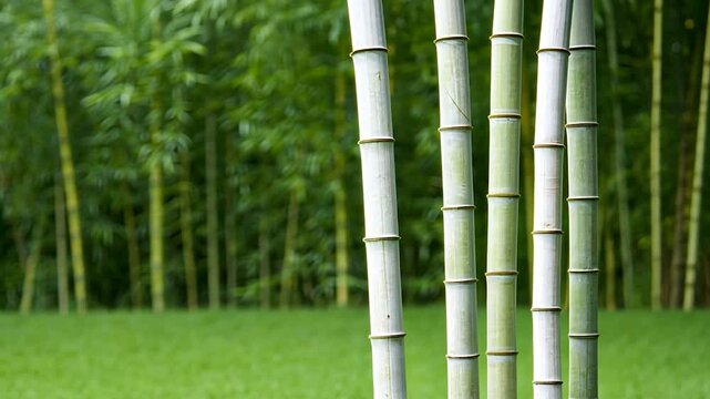 Bamboo stalks in green grass