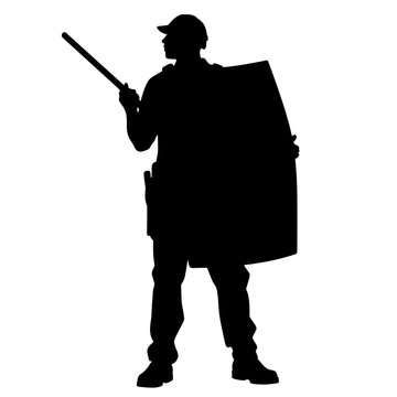 black silhouette police officer holding shield clip art preview