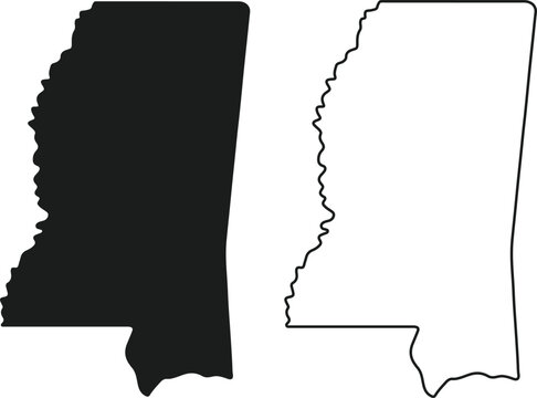 Mississippi State map silhouette design vector art illustration isolated on transparent background.