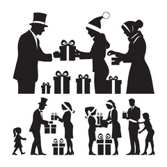 Set of black Gift-Giving' silhouettes isolated on white background