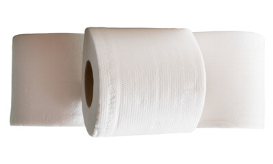 Top view of three rolls of white tissue paper in stack isolated with clipping path in png file format