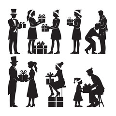Set of black Gift-Giving' silhouettes isolated on white background