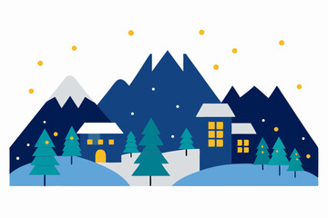 winter village nestled beside a mountain with twin.svg
