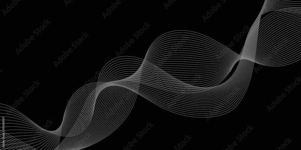 Poster abstract black background with whit line. modern template abstract design flowing particles digital 