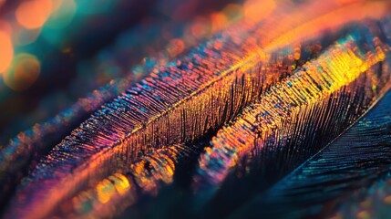 Iridescent Majesty: Macro of a Colorful Peacock Feather

