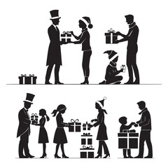 Set of black Gift-Giving' silhouettes isolated on white background