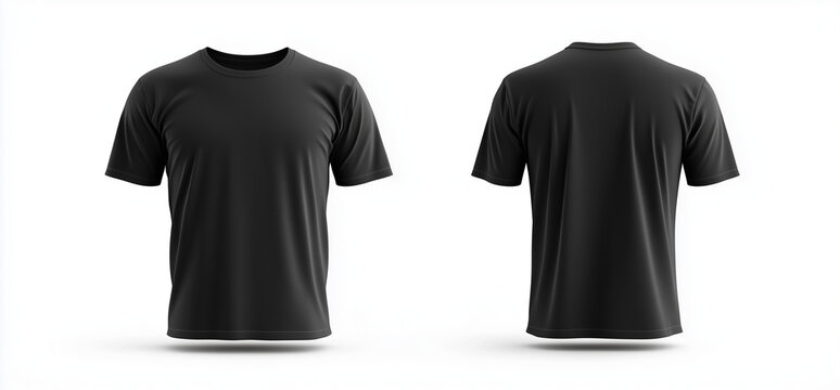 Black front and back T-Shirt Mockup Vector for Apparel Design and Branding - Ideal for Fashion Ads, Merchandise, Printing, E-commerce, isolated on a white background