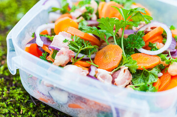 Fresh Swedish salad with herbs and vegetables enjoyed outdoors