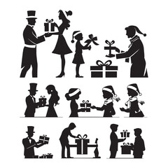 Set of black Gift-Giving' silhouettes isolated on white background