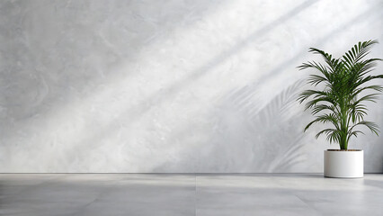 Fototapeta premium Minimalist Interior Design Concrete Wall with Tropical Plant