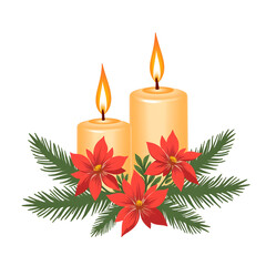 Festive Candles with Poinsettias and Pine Branches