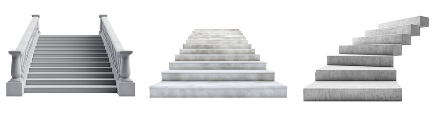 Fototapeta premium Stone Staircase Vector Set for Architecture, Design, and Historical Concepts - Perfect for Landscaping, Urban Planning, Building Models, and Vintage Art white background