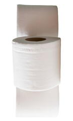Top view of three rolls of white tissue paper in stack isolated with clipping path in png file format