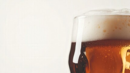A beer mug filled with golden wheat beer, its thick foam head almost reaching the rim.