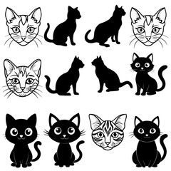 Cat Breeds silhouette set