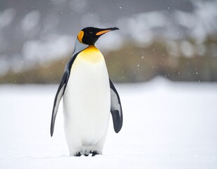 Obraz premium King Penguin Standing on Snowy Ice Field