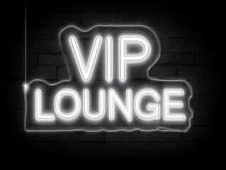 A sleek, neon-lit sign illuminating 'VIP LOUNGE' against a modern, textured wall creates an air of exclusivity and luxurious relaxation.
