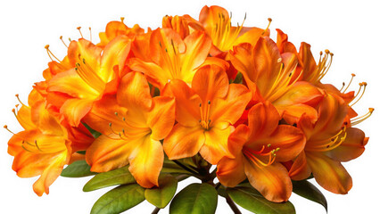 Fototapeta premium Stunning cluster of vibrant orange rhododendron flowers against a dark background.