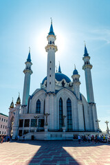 Beautiful Kul Sharif Mosque in backlight on the territory of Kazan Kremlin. Russia