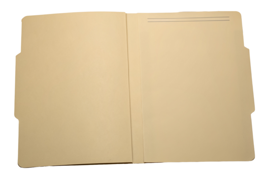 An open manila folder with a divider and a label line on a black background creating a simple image
