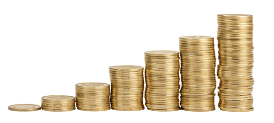 Stacks of gold coins arranged in ascending order against a black background showing growth concept