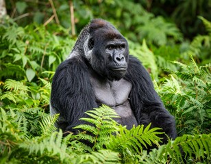 Fototapeta premium Silverback Gorilla Sitting in Mountain Jungle