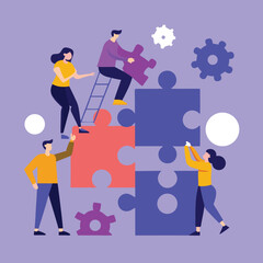 Team Assembling Puzzle in Business Concept Art