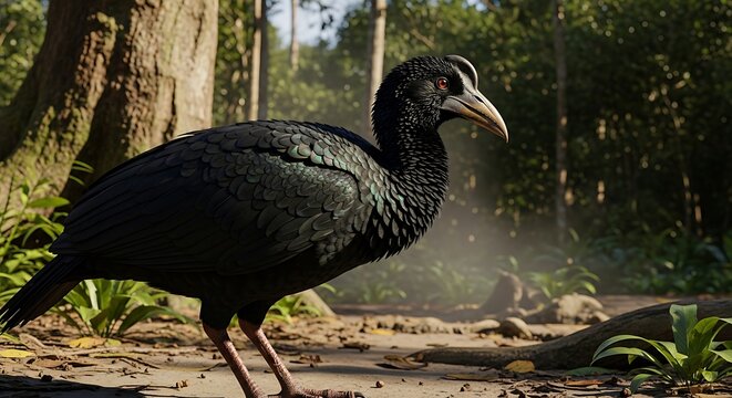 Wattled brush-turkey in its natural habitat in the forest