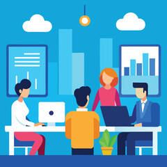 Business Team Working Together in Office Scene
