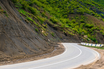 Winding asphalt road in the mountains of the North Caucasus of Dagestan. Russia