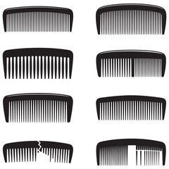 Elegant and Clean Hair Comb Vector Illustrations  Includes Fine-Tooth, Wide-Tooth, and Handle Combs in Editable Black Silhouette Format for Print, Digital,  Barbershop, and Packaging Use . Thank You .