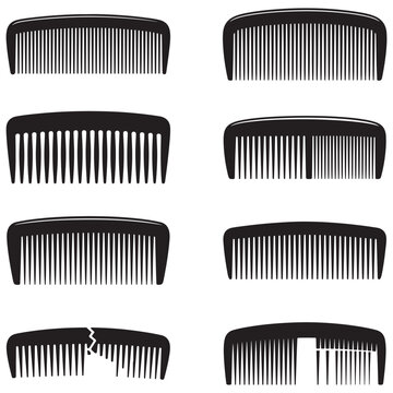 Elegant and Clean Hair Comb Vector Illustrations  Includes Fine-Tooth, Wide-Tooth, and Handle Combs in Editable Black Silhouette Format for Print, Digital,  Barbershop, and Packaging Use . Thank You .