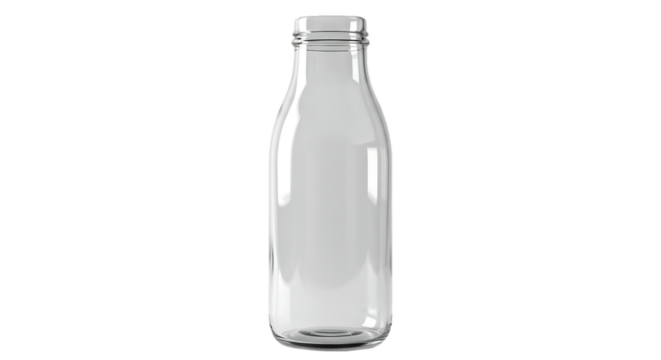 A pristine, empty glass bottle is isolated against a black backdrop, ready for content.
