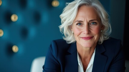 A smiling older woman exudes confidence and warmth in a professional setting, showcasing the beauty of maturity and experience in today's dynamic work environment.