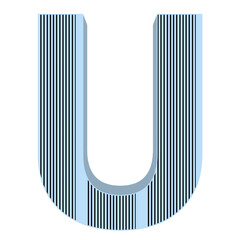 Stylish Light Blue 3D Letter "U" with Vertical Stripes