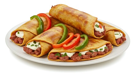 Delicious Taquitos with Beef Filling and Creamy Sauce - Food Photography mexican food