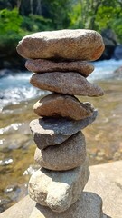 A balanced stack of rocks in nature