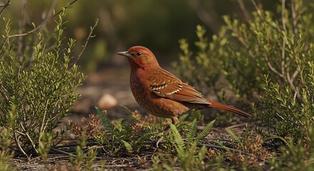 Rufous songlark perched amongst native australian bushland plants