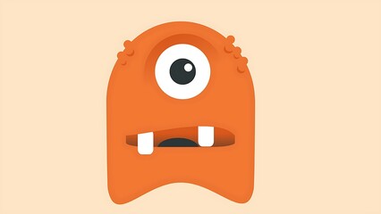 A simple, orange, one-eyed monster with small bumps on its head and two large, exposed teeth, standing against a light orange background. Its expression is somewhat surprised or blank.
