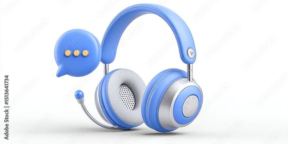 Poster a minimalist illustration of a call center headset with a speech bubble icon
