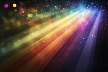 Fototapeta premium Prismatic rainbow light beams radiating through cosmic space with starry backdrop. Ideal for music album covers, festival promotions, and mystical branding concepts.