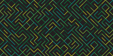 Maze seamless geometric pattern, labyrinth vector abstract background, wallpaper design.