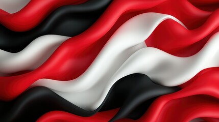 Fototapeta premium A dynamic and vibrant representation of flowing red, black, and white colors forming a wave pattern, creating a visually appealing and abstract flag-like background.