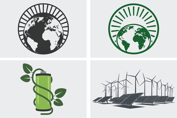 Global ecological concept illustrating a green earth with a leaf design, symbolizing environmental protection and sustainable energy