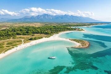 Powerful Ocean Wave Crashing on Tropical Beach Under Sunny Sky.