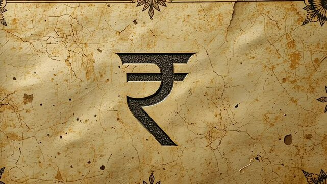 Rupee symbol engraved on ancient scroll, representing India&rsquo;s financial heritage and cultural economy