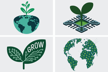 Green earth with leaf icon, symbolizing nature and environmental conservation