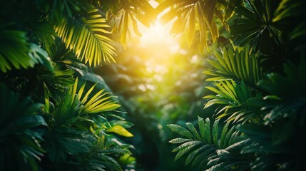 Lush jungle, sunlight filtering through foliage