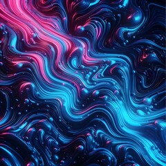 Fototapeta premium Liquid texture with wavy effects in neon blue and pink tones, intense light, vibrant and psychedelic look